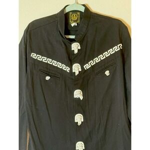 Espuela de Oro Black Western Shirt Skull Buttons Embroidered Men's 40 L
